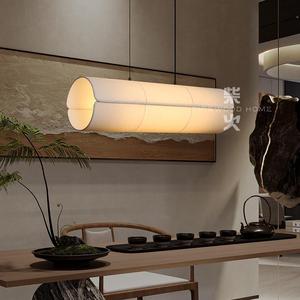 Lustre de style chinois pour salon de thé, long luminaire suspendu LED blanc pour restaurant zen, éclairage de comptoir de bar - Product Image 1