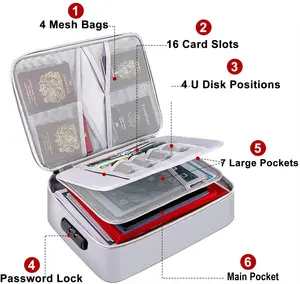 محفظة متعددة الطبقات محمولة للماء لتخزين المستندات لأهم جوازات السفر والشهادات حافظة للحريق صندوق المستندات الحريق