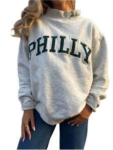 Sweat-shirt Femme Vintage en Tissu Éponge avec Broderie Amusante Lettres PHILLY, Col Montant, Manches Longues, Pull Hiver Automne - Product Image 1