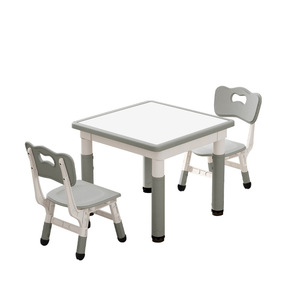 Kids <b>Desk</b> And Chair Set 60x60 Cm Height Adjustable Plastic Modern Kindergarten Furniture For Drawing <b>Study</b> - Product Image 2
