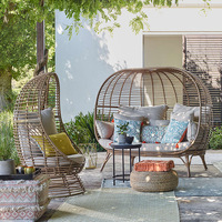 Fauteuil suspendu rond en osier style nordique, lit nid d'oiseau, pour patio, jardin, hôtel, chaise en rotin PE, mobilier d'extérieur, ensemble de canapés portables