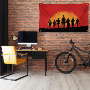 Tapisserie Red Dead Redemption 2 avec silhouette du gang <span class=keywords><strong>Van</strong></span> Der Linde, décoration murale pour fans de jeux, bannière avec silhouette du gang RDR2 - Product Image 4