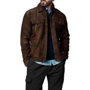 Veste en daim vintage de qualité supérieure pour homme, en cuir d'agneau véritable, col chemise, style automne, veste pour homme - Product Image 2