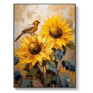 Heavy Texture Sunflower Oil On Canvas Original Sunflower Field Art Blooming Yellow Flower Nature Landscape Home Decor
