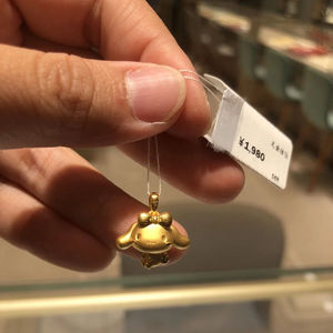 Lao Sand Gold Cinnamon Dog Necklace Brass Plated Real Gold Sanrio Big Ear Dog Pendant Lucky Bead Gift Necklace - Product Image 3