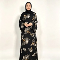 Abaya noire à motifs floraux pour femmes, manches cloche, tenue modeste, vêtements musulmans islamiques, longueur au sol, tenue couvrante complète