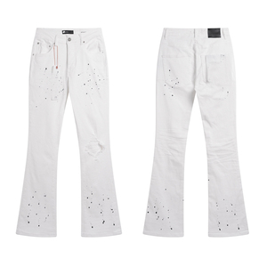 Quần Jean Nam Cao Cấp Phong Cách Đường Phố Xước Màu Xanh Dương Nhạt In Hình Co Giãn Ôm Body Khóa Nút Rách Tạo Kiểu Xếp Ly - Product Image 3