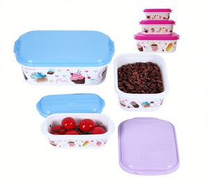 Set di 4 Contenitori Rettangolari per Alimenti con Coperchi, Design Gelato Stampato, 300ml 900ml 1.8L, in Plastica per Frigorifero - Product Image 1