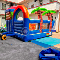 Château gonflable extérieur avec toboggan pour enfants, motif palmier de plage, pour jeux en jardin