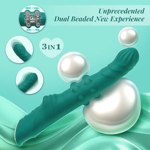 G-spot boncuklu itme vibratör yapay penis 10 bükülmüş boncuk desenleri klitoral stimülatör dönen özellikleri yeşil silikon + ABS günlük - Product Image 2