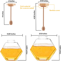 Pot à miel hexagonal en verre avec couvercle en bois naturel, impression de logo personnalisée, boîte cadeau pour l'emballage de miel, de collations et de sucre (100/220/380 ml)