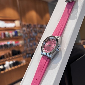 Ladies Vibrant Pink Dial <b>Watch</b> with Matching Rubber Band and Stainless Steel <b>Case</b> Sporty Elegant Design for Daily Longinesing - Product Image 1