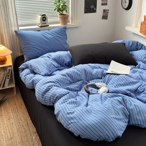 Parure de lit quatre pièces en coton Aocado teint en fil et lavé, <span class=keywords><strong>housse</strong></span> de couette et drap de qualité pour dortoir étudiant - Product Image 5
