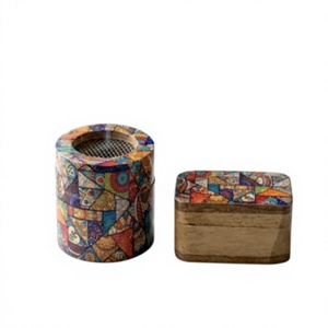 Quemador de Incienso Mubkhar de Madera de Acacia Hecho a Mano, Ecológico, 100% Natural, Diseño Personalizable, Patrón de Mosaico Colorido - Product Image 1