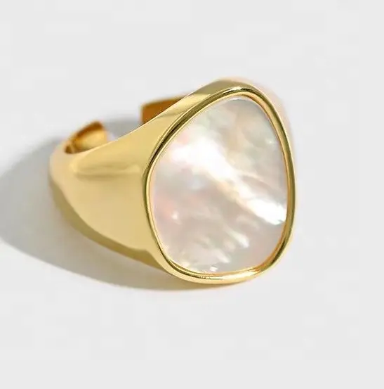 custom 14K 18K gold filled 0.5microns shell stone ring latest gold finger ring design