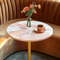 Table de bistrot et table basse en marbre rose naturel, base dorée antique de 30 pouces