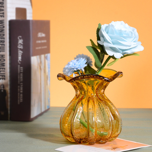 Vase en verre de table de couleur ambre à bulles en forme de sac d'argent créatif unique fait à la main mexicain personnalisé pour mariage à la maison - Product Image 1