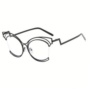 Gafas Ópticas de Moda con Logotipo Personalizado, Lentes Transparentes, Montura Metálica de Ojo de Gato, Diseño Irregular y Hueco, Anti Luz Azul para Mujer - Product Image 5