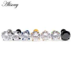 Alisouy Stainless Steel Unisex Women Men Girl Round Crystal Zircon Ear Studs Earrings 4 Prong Tragus Cartilage Piercing Jewelry