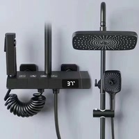 Nouveau LED thermostatique quatre fonctions pluie douche ensemble pistolet gris blanc Smart Douche Piano bouton Jet Fine laiton robinets numériques