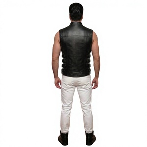 Wholesale Customized Design Men's PU Leather <b>Biker</b> Vest High Quality Motor <b>Biker</b> <b>Waistcoat</b> Woolen Winter Button - Product Image 6