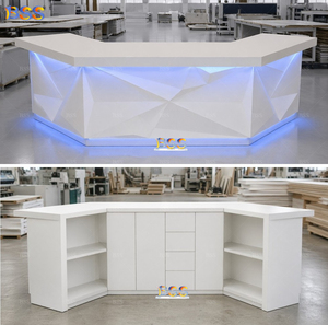 Comptoir de bar de luxe en Corian blanc avec éclairage bleu pour divertissement à domicile, bars commerciaux, boîtes de nuit, clubs privés, événements et discothèques - Product Image 3