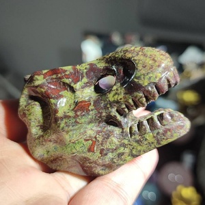 Vente en gros de statues de crânes de dinosaures en pierre de sang de dragon bohème naturelle, sculptures en pierre Feng Shui, artisanat pour la décoration de la maison, cadeau - Product Image 2