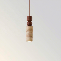 Petit lustre de chevet de chambre à coucher de style antique, luminaire suspendu LED sculpté ajouré en pierre de grotte couleur noyer, pour gîte haut de gamme