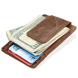 Fabrika satış RFID engelleme hakiki deri erkek ince manyetik para klip kartlıklı cüzdan
