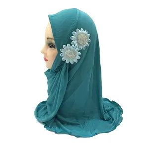 Custom Design 2-7 Jaar Comfortabele Moslim Groothandel Hoofd Sjaal Kids Baby Meisje Hoge Kwaliteit Elastische Plain Kleur Hijab