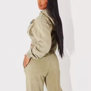 Nuevo Conjunto Deportivo para Mujer, Sudadera Corta con Logotipo Personalizado, Pantalones Deportivos Holgados de Cintura Alta, Felpa Francesa de Algodón - Product Image 3