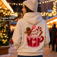 Patch en chenille personnalisé de Noël en gros, motif Bonhomme en pain d'épices, canne à sucre, tasse de chocolat chaud, applique à sequins pour vestes