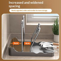 Rak Organizer Tutup Panci Dapur Plastik V-Notch Warna Krem Abu-abu Tua, Tempat Serbet, Peralatan Dapur, Penyimpanan Meja 2-Tingkat