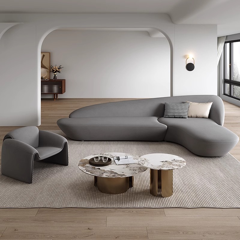 โซฟายาว 220 ซม., โต๊ะกาแฟ 1 ตัว, สีเทา