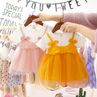 Robe de princesse mignonne pour bébé fille, tenue d'été en tulle à manches bouffantes, fausse tenue deux pièces en maille