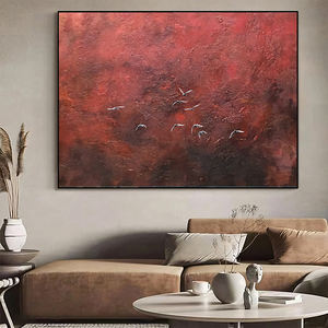 Arte abstracto personalizado al por mayor, pintura de pájaros voladores sobre lienzo rojo puro, decoración de pared Mediana al óleo para proyectos de Hotel - Product Image 4