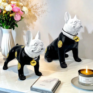 Figurine de <span class=keywords><strong>bouledogue</strong></span> <span class=keywords><strong>noir</strong></span> <span class=keywords><strong>et</strong></span> <span class=keywords><strong>blanc</strong></span> en résine, thème animal, artisanat créatif pour bureau, cadeau d'anniversaire - Product Image 2