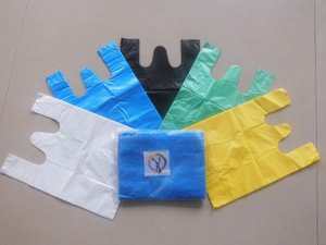 Sacs à provisions biodégradables de transporteur de gilet de T-shirt bleu en plastique de PE - Product Image 6