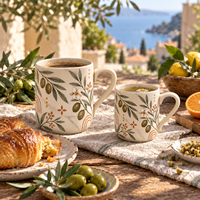 Tasse à café en céramique marbrée Olive Branch, motif floral botanique, en porcelaine, motif personnalisé, couleur, boîte cadeau, vente en gros