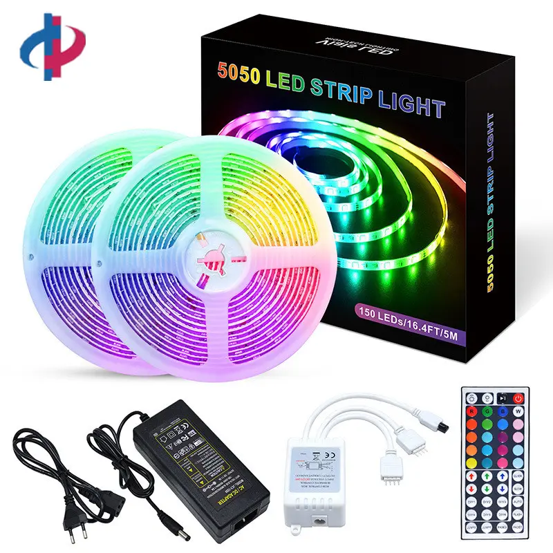 Remote Control Led Strip 5050 Flexible Light Kit IP65 44 Key IR Remote Controlled 5M 300LED 12V RGB LED Strip With Power Adapter