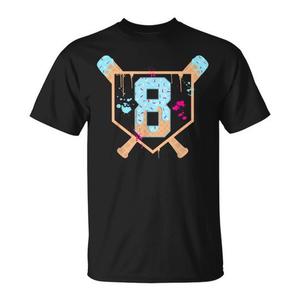 T-shirt imprimé baseball et numéro 8 pour enfants, pour garçons, 8e anniversaire, manches courtes, col rond, en coton, haut de sport décontracté - Product Image 1
