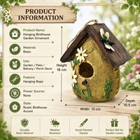 Vente en gros de nichoirs à oiseaux en résine peints à la main, décoration de jardin suspendue, nichoir floral en résine, statue pour arbre de jardin
