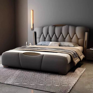Ensemble de <span class=keywords><strong>lit</strong></span> de luxe léger en gros, mobilier de chambre à coucher haut de gamme, cadre de <span class=keywords><strong>lit</strong></span> king size design simple en cuir <span class=keywords><strong>avec</strong></span> rangement - Product Image 2