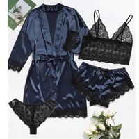 IStapromo Cadeaux – Robe de Nuit en Satin de Bonne Qualité, Vente en Gros, Ensemble de Pyjama 4 Pièces pour Femme, Lingerie Érotique, Kimono, Vêtements de Nuit en Soie