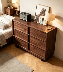 Midcentury Modern Solid Wood Storage Cabinet <b>6</b> <b>Drawers</b> Slab Doors Living Room Furniture - Product Image 5