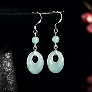 S925 <b>silver</b> natural A-grade jadeite oval jade ring blue water drop <b>earrings</b> ice-grade jade jewelry fashionable women's <b>earrings</b> - Product Image 1