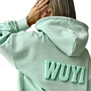 Sudadera con capucha extragrande personalizada para mujer, con estampado 3D en relieve, forro polar grueso, hombros caídos, estilo urbano, para invierno, venta al por mayor - Product Image 2