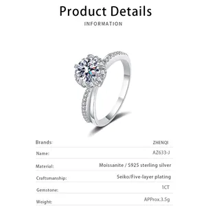 Đồ trang sức bạch kim mạ 1CT moissanite chiếc nhẫn kim cương 925 sterling Silver cưới engagement tùy chỉnh chất lượng cao Eternity Nhẫn