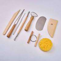 Ensemble d'outils de sculpture et de modelage en bois naturel à paillettes, 9 pièces, pour débutants en poterie et argile, fournitures artistiques