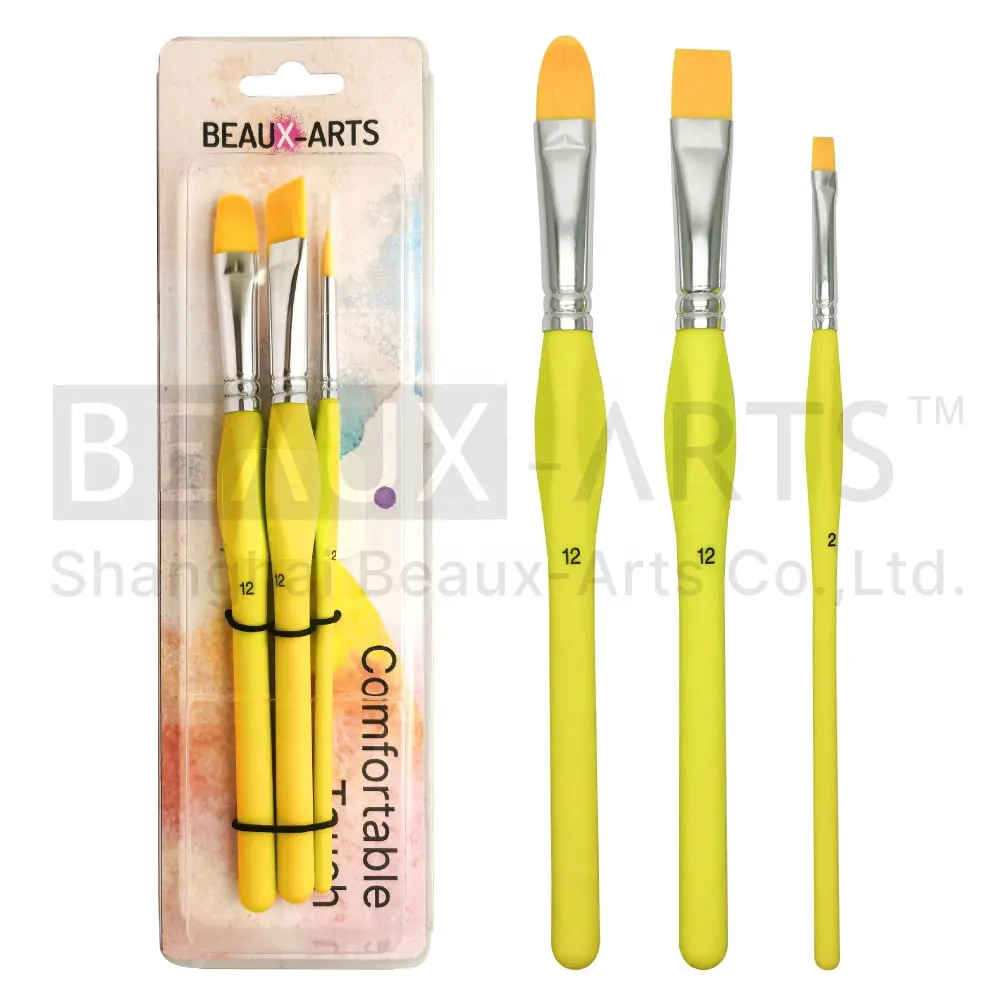 Großhandel Künstler Paint Brush Art Set Gelbes synthetisches Haar Mit Aluminium Ferrule und Dreieck Holz bequemen Griff